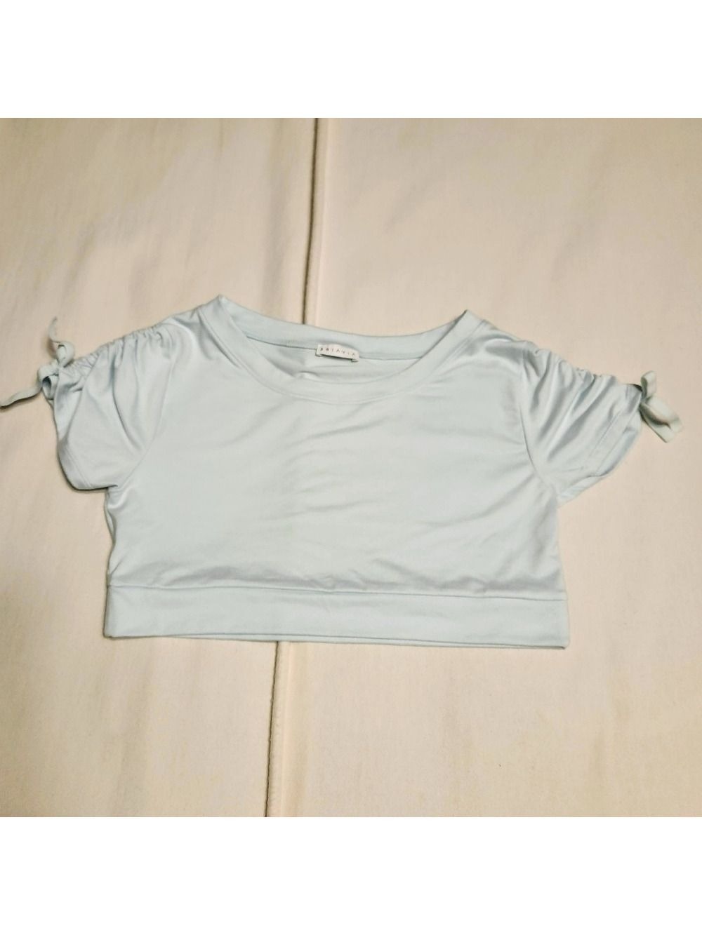 Briavia Light Green Shirred Sleeve Cropped Top Medium - Picture 5 of 8